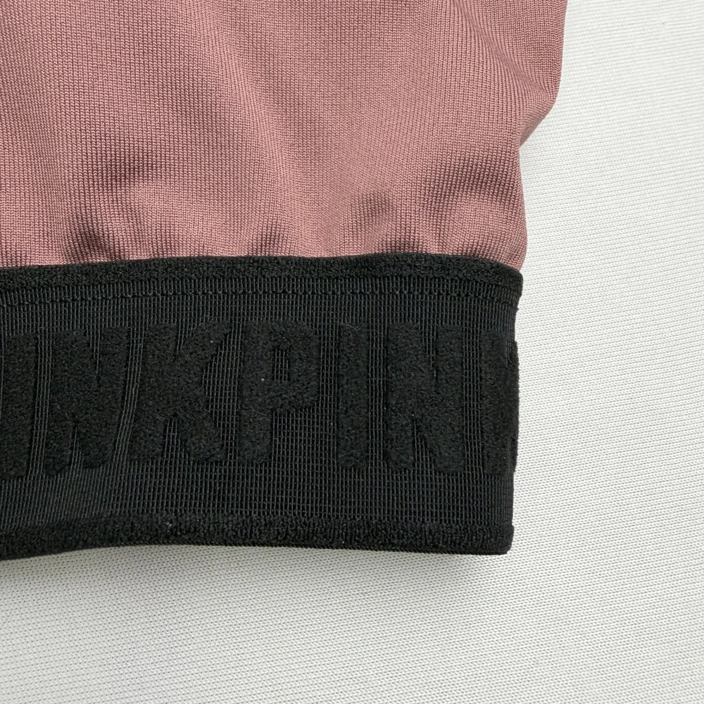 PINK Sports Bra Women L Mauve Good Racerback Mesh Logo Band Activewear